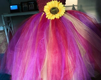 Sunflower maroon wedding dress, Fall tutu dress, country wedding, poofy flower girl dress, wedding ideas