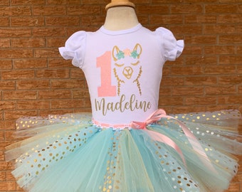 Llama First birthday girls outfit, smash cake outfit, mint and pink 1st birthday shirt, girls first birthday shirt, llama one shirt