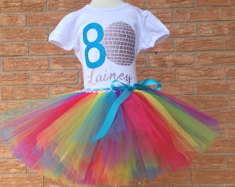 Eighth birthday shirt outfit for girls, disco 8th birthday, birthday outfit for 8 year old girl, dance party tutu, disco ball shirt