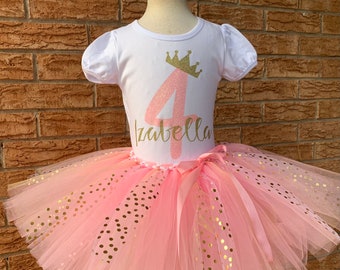 Personalized princess crown birthday shirt, Fourth birthday outfit, 4th birthday shirt, 4 year old girls birthday outfit, turning 4