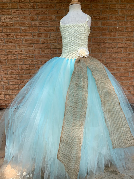 Ivory and Mint Flower Girl Dress, Country Rustic Ivory Dress, Flower Girl Tutu Dress, Mint Aqua and Ivory Wedding, Girls Wedding Dress