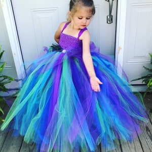 Peacock flower girl dress, turquoise and purple tutu dress, flower girl tutu dress, tulle flower girl dress, peacock wedding, peacock dress image 2