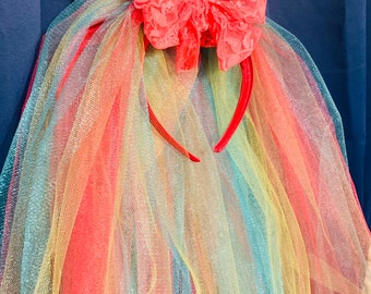 Bachelorette party veil, 80's veil, bright pink veil, bachelorette party, neon veil, girls night out, getting married, costume veil