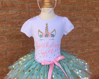 birthday girl unicorn, girl's birthday shirt, mint and pink and gold birthday shirt, birthday outfit for girls, unicorn party, fairy tale