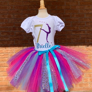 Girls seventh dancing gymnastic birthday outfit, 7th Birthday tutu, dancers birthday, 7 years old shirt, purple birthday shirt