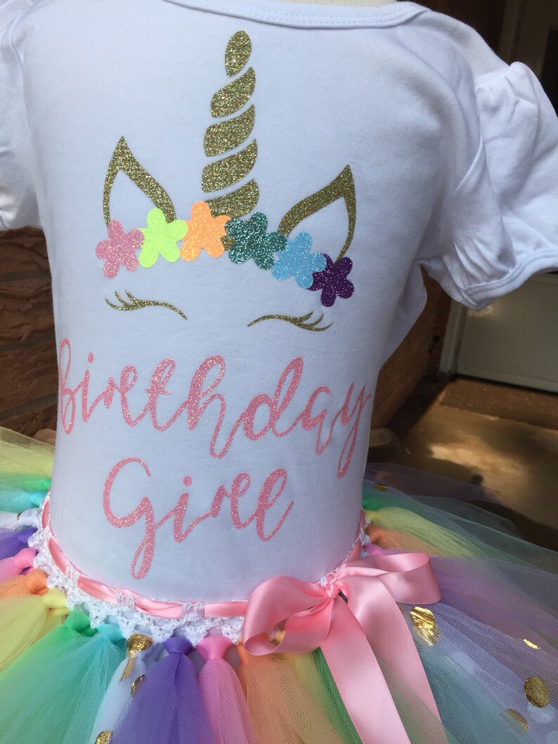 Girls birthday outfit, unicorn birthday shirt, pastel rainbow tutu, birthday outfit for girls, rainbow unicorn party image 3
