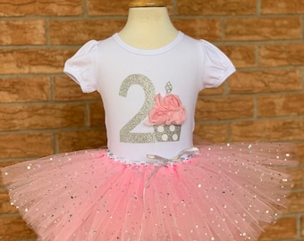 Second birthday outfit, 2 birthday outfit for girls, 2nd birthday shirt, birthday outfit for 2 year old girl, turning two tutu, silver pink