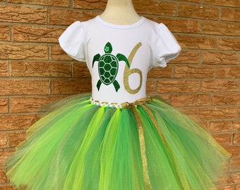 Girls Sixth birthday outfit shirt, 6th birthday outfit turtle ocean party birthday, 6 six year old birthday, green