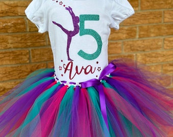 Girls fifth dancing gymnastic birthday outfit, 5th Birthday tutu, dancer birthday, 5 year old shirt,  birthday shirt, five birthday party