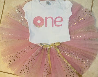 One donut girls first birthday outfit, Girls 1 year old birthday, turning one tutu, girl's first birthday shirt, 1st birthday