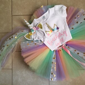 Girls birthday outfit, unicorn birthday shirt, pastel rainbow tutu, birthday outfit for girls, rainbow unicorn party image 9