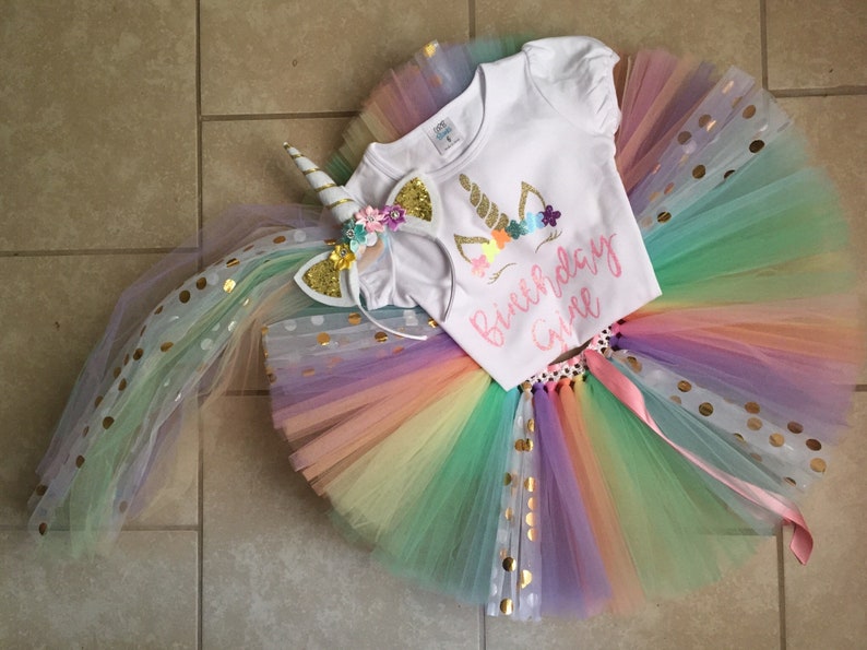 Girls birthday outfit, unicorn birthday shirt, pastel rainbow tutu, birthday outfit for girls, rainbow unicorn party image 9