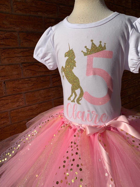 Fifth Birthday Shirt 5th Birthday Outfit Girls Fifth Birthday Unicorn Party Birthday 5 Year Old Birthday Outfit Pink and Gold Crown Etsy