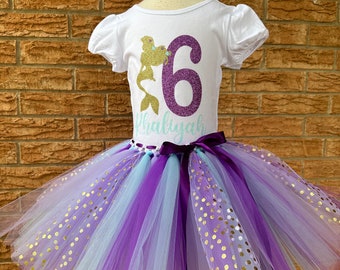 Girl's sixth mermaid birthday outfit, 6th Birthday outfit for girls, six Mermaid Birthday, 6 years old shirt, pool party, six tutu