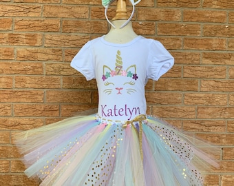 Seventh Cat Unicorn Caticorn Birthday Outfit, 7th Birthday Tutu