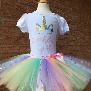 Girls birthday outfit, unicorn birthday shirt, pastel rainbow tutu, birthday outfit for girls, rainbow unicorn party image 5