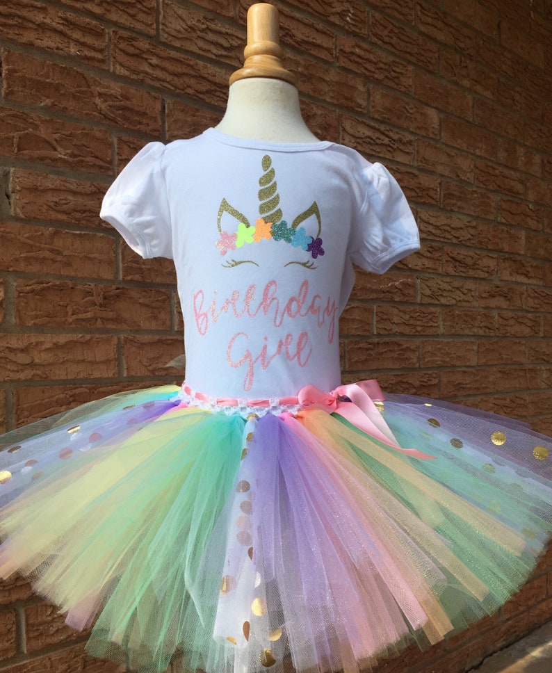 Girls birthday outfit, unicorn birthday shirt, pastel rainbow tutu, birthday outfit for girls, rainbow unicorn party image 5