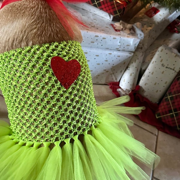 Christmas dog costume, lime green dog tutu, green costume, costume for dogs, pet costume, pet holiday, dog dress, mean rinch costume