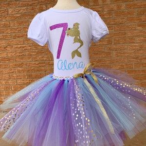 Girls seventh mermaid birthday outfit, 7th Birthday tutu, mermaid Birthday, 7 years old shirt, girls outfit, purple birthday shirt