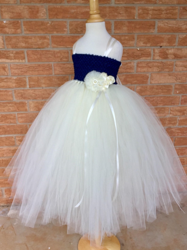 Navy and ivory dress, flower girl dress, blue and ivory tutu dress, navy blue wedding, ivory wedding, poofy flower girl dress Navy and ivory dress, flower girl dress, blue and ivory tutu dress, navy blue wedding, ivory wedding, poofy flower girl dress