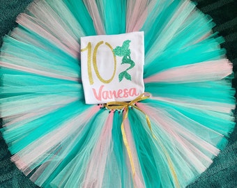 girls tenth birthday shirt, 10 shirt, 10th birthday outfit tutu, mermaid birthday party, tenth birthday shirt, ten year old girl