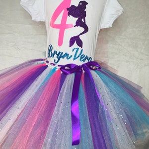 Tutu mermaid birthday outfit, 4th Birthday tutu, Mermaid Birthday, 4 years old shirt, girls outfit, birthday set, fourth birthday outfit