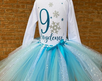 Ninth birthday girls shirt, snowflake, nine shirt, 9th birthday outfit tutu, froze shirt, snowflake ninth party, magical birthday