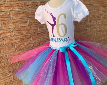 Girls sixth birthday shirt outfit gymnastics gym gymnast cheer dance party