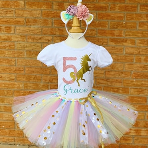 Girls Fifth birthday outfit shirt, 5th birthday outfit, whimsical fairy tale, unicorn party birthday, 5 year old birthday outfit, rose gold