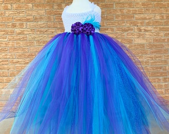 Purple and white flower girl dress, turquoise and purple tutu dress, flower girl tutu dress, tulle flower girl dress, peacock wedding