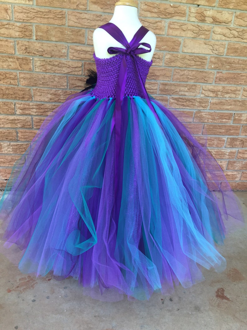 Purple plum Peacock wedding Peacock flower girl dress teal