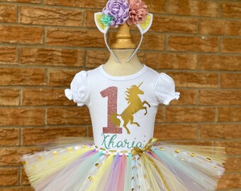 Unicorn 1st birthday girls outfit, smash cake outfit, 1st birthday shirt, girls first birthday shirt, unicorn one shirt