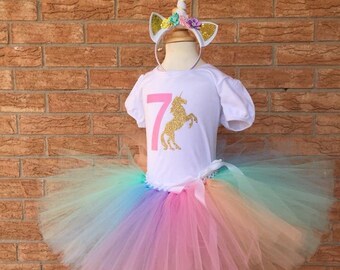 7th unicorn birthday outfit, 7th Birthday tutu, rainbow unicorn, Birthday, 7 years old shirt, girls outfit, birthday set, seventh birthday