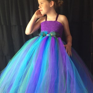 Peacock flower girl dress, turquoise and purple tutu dress, flower girl tutu dress, tulle flower girl dress, peacock wedding, peacock dress