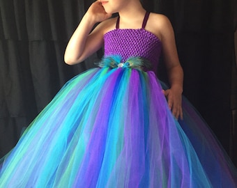 Peacock flower girl dress, turquoise and purple tutu dress, flower girl tutu dress, tulle flower girl dress, peacock wedding, peacock dress