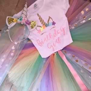 Girls birthday outfit, unicorn birthday shirt, pastel rainbow tutu, birthday outfit for girls, rainbow unicorn party image 4