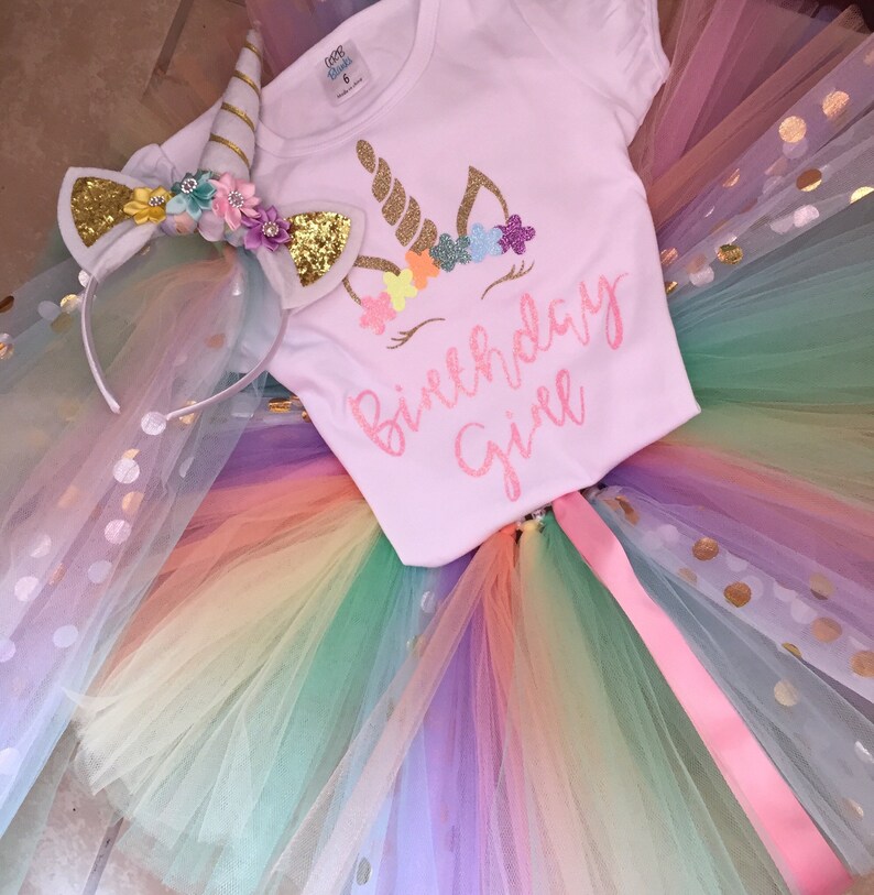 Girls birthday outfit, unicorn birthday shirt, pastel rainbow tutu, birthday outfit for girls, rainbow unicorn party image 4
