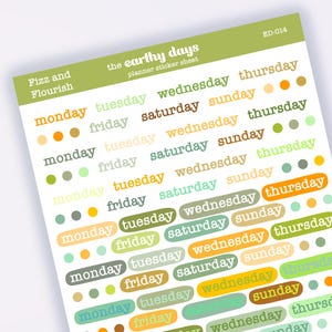 Earthy Days Planner Sticker Sheet | Day of the Week Stickers | Minimal Neutral Journal Stickers, Bujo & Weekly Layout Labels