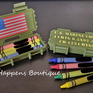 Marine Corps Crayon Ration Box – Now with a Surprise American Flag Inside! - 3D Printed Box w/ Crayons