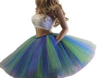 Adult Peacock Tulle Skirt - Emerald Green, Royal Blue, & Purple Colors