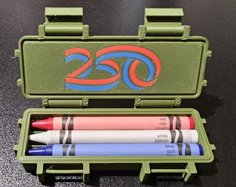 250th Anniversary Crayon Ration Box,– Red, white, & Blue- 3D Printed Box w/ Crayons