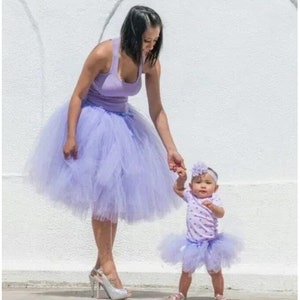 Exceptionally Full Mother and Daughter Matching Tutu Set with Decorative Satin Bow