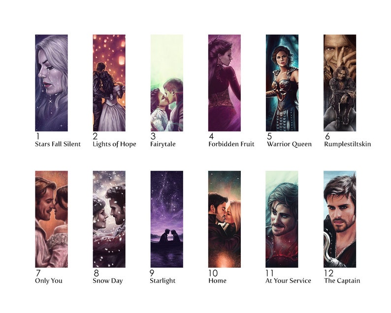 Once Upon A Time sparkly metallic bookmarks Captain Swan, Hook, Regina, Snow & Charming book gifts image 2