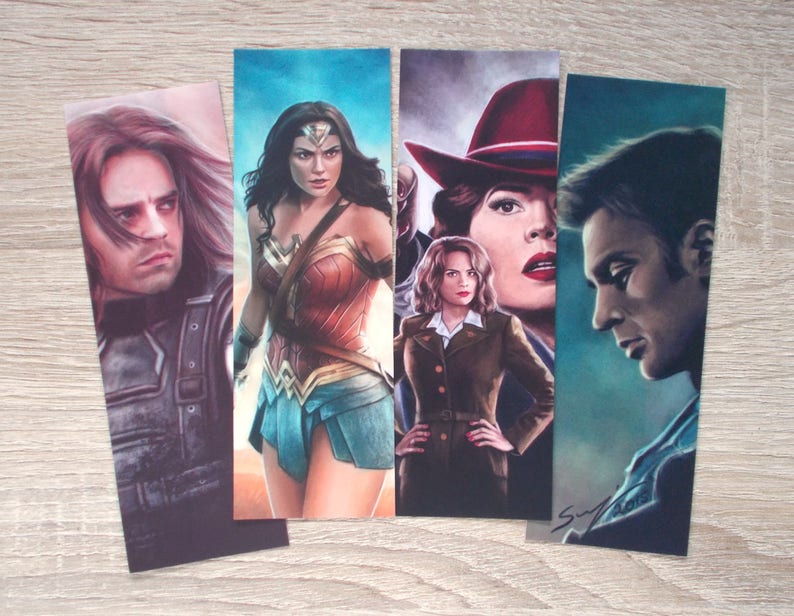 Superhero bookmarks featuring Bucky, Cap, Thor, Loki and more book gifts image 3