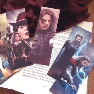 Superhero bookmarks | featuring Bucky, Cap, Thor, Loki and more | book gifts
