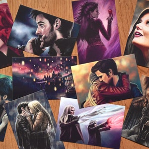 Once Upon A Time postcard-size art prints Regina, Ruby, Snow and Charming, Hook and Emma image 1