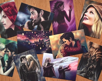 Once Upon A Time postcard-size art prints | Regina, Ruby, Snow and Charming, Hook and Emma