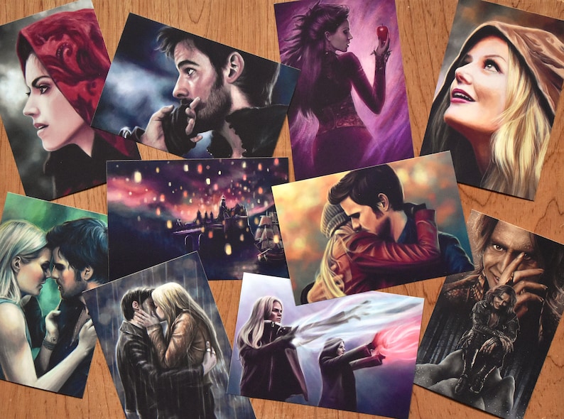 Once Upon A Time postcard-size art prints Regina, Ruby, Snow and Charming, Hook and Emma image 1