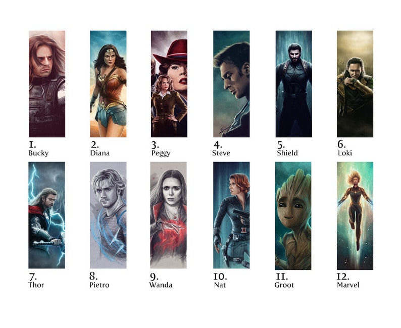 Superhero bookmarks featuring Bucky, Cap, Thor, Loki and more book gifts image 2