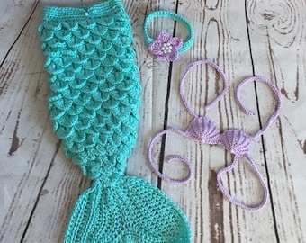 Conjunto de sirena para bebé - Cola de sirena para recién nacido - Conjunto de sirena para bebé - Traje de sirena para bebé - Traje para fotos de bebé - Accesorio para fotos de recién nacido - Baby Shower